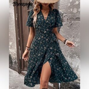 Floral Wrap Dress in Green